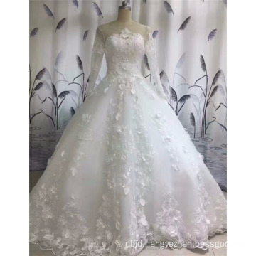 2017 Cheap Long Sleeve Cheap Hot Sale White Appliqued Ball Gown Wedding Dress